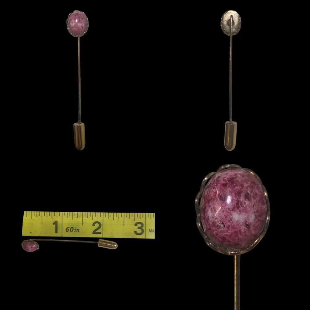 Vintage Pink Cabochon Stick Pin Retro Lapel Pin Estate Jewelry With Clutch Guard